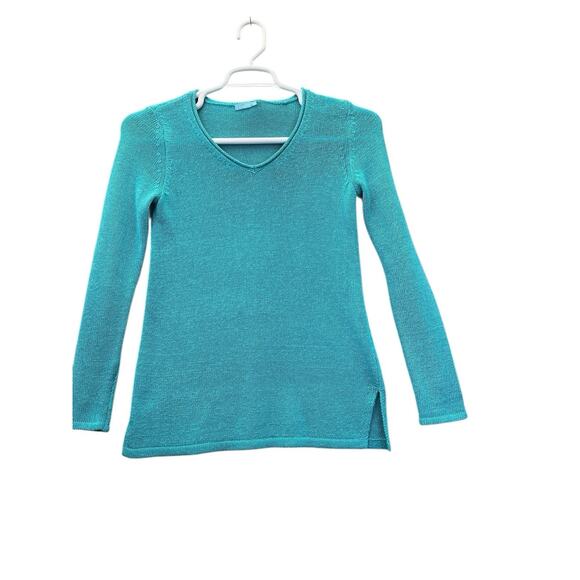 J. McLaughlin Sweater Women’s Blue V-Neck Open Knit Pullover Boho size XS - Picture 2 of 10